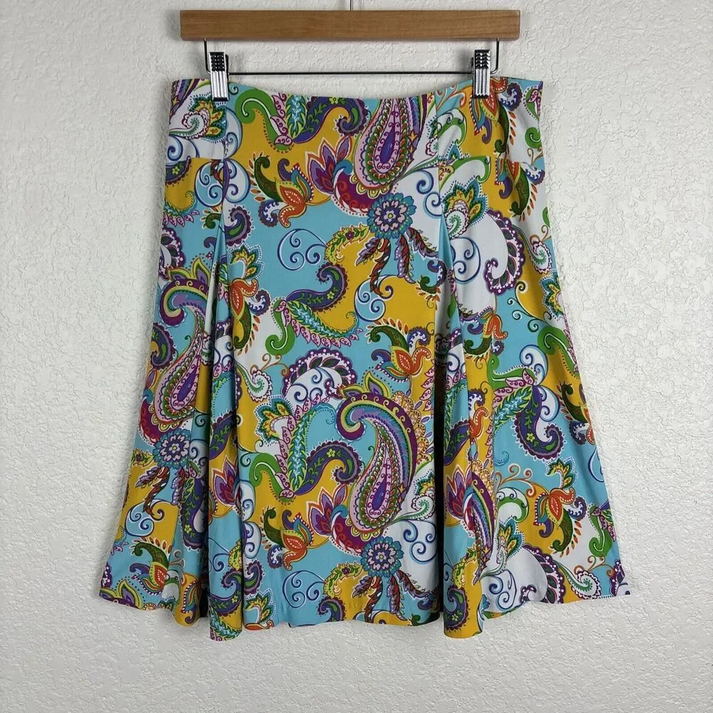 Ralph Lauren Paisley Womens Skirt Sz Medium Boho Colorful‎ Eclectic Artsy Easter